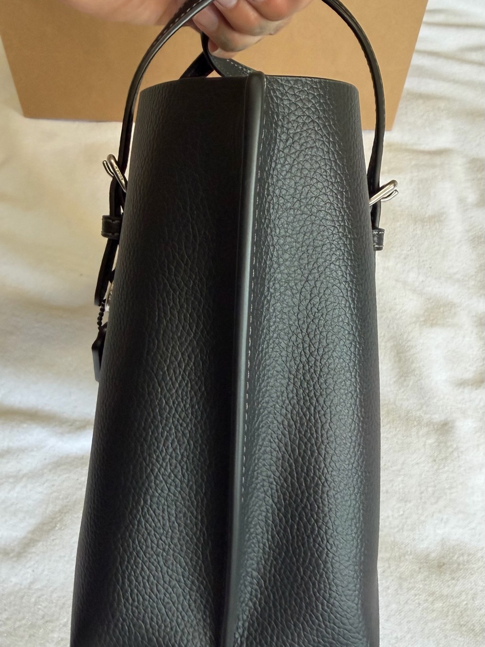 NWT Coach Mollie Tote 25 Black Metallic Logo Bundle w/ Strap and charm - Picture 11 of 14